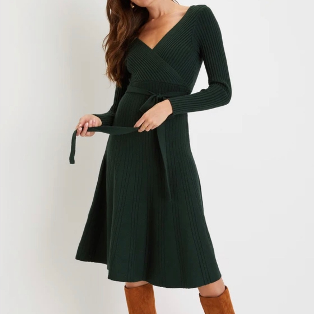 Lulus Emerald Green Skater Midi Sweater Dress